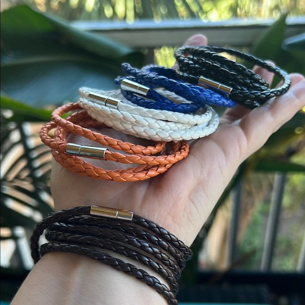 Orange Braided Leather Bracelet (ONE)